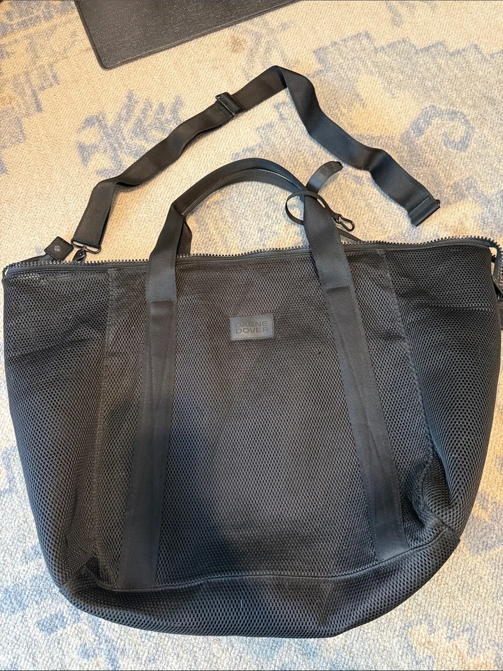 Dagne Dover Black Mesh Duffel with Detachable Strap